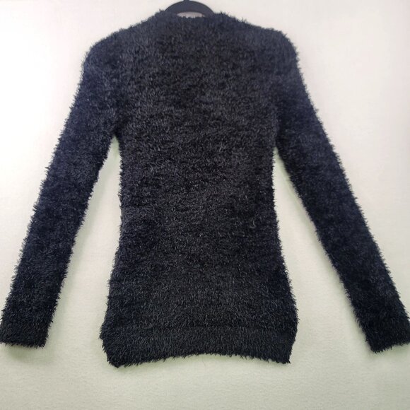 Piper Girls Sweater L 10-12 Black Sequins Shag Fuzzy Long Sleeve Knit V Neck - Picture 6 of 10